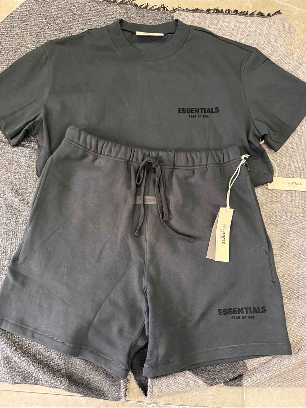 Essentials Black Logo Tee and Drawstring Shorts Set